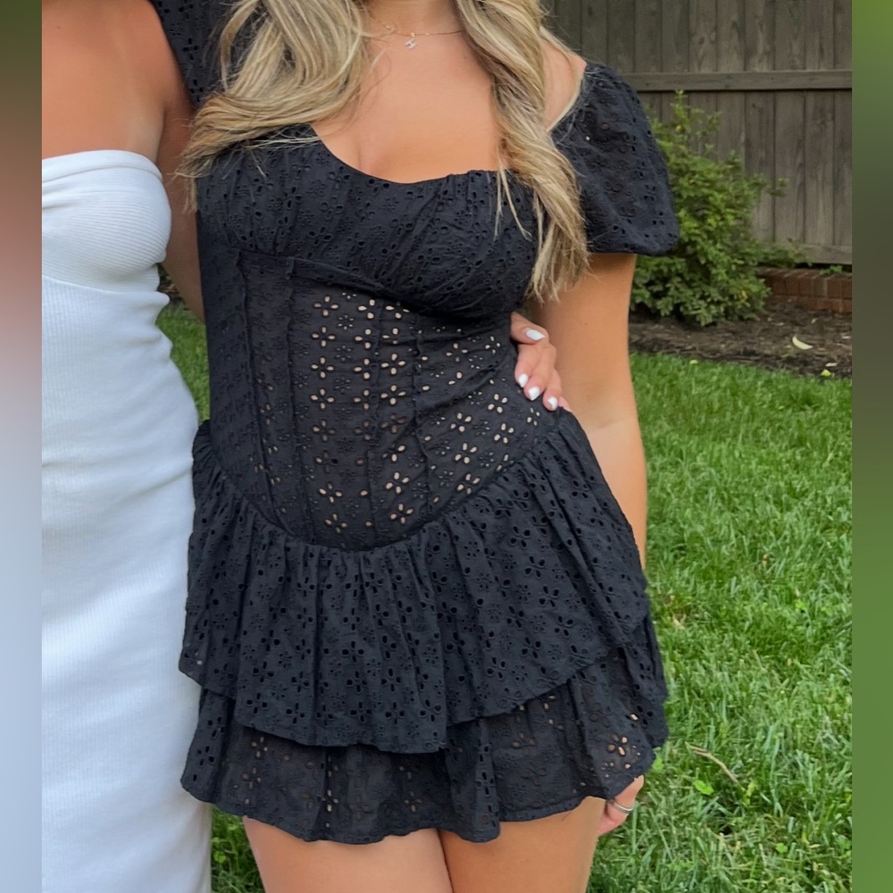 Elegant Black Eyelet Mini Dress